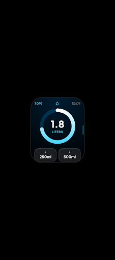 SmartSip Apple Watch-scherm met voortgangsdial en snelle toevoegknoppen.